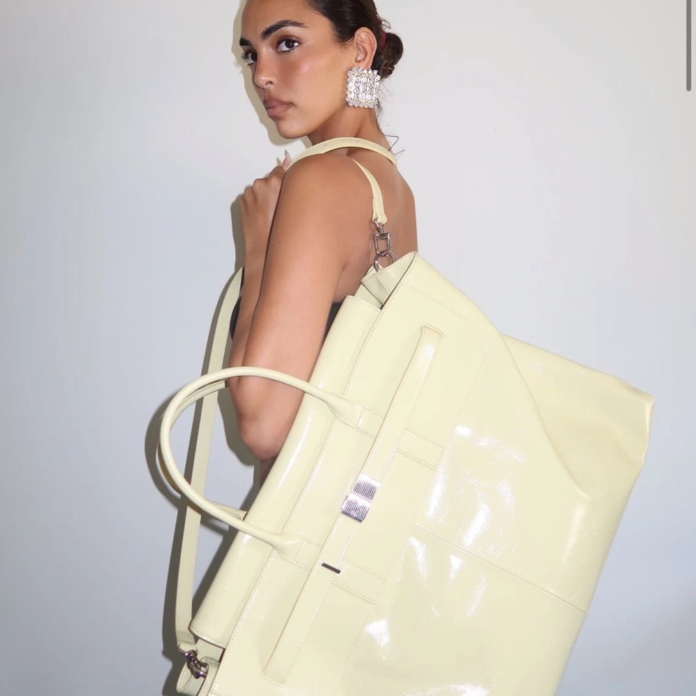 Amy Shehab - Butter Yellow Tote Bag with Glossy Finish